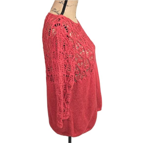 Chico's Salmon Open Weave Crochet Knit Top Sweater Size 2 Large New!! - Picture 4 of 6
